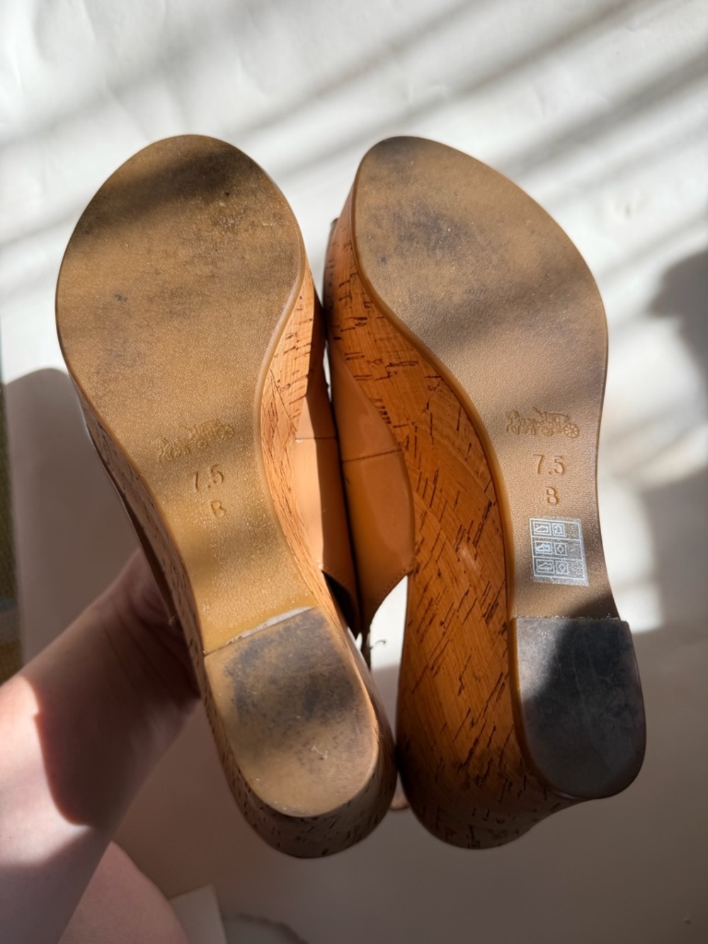 Coach Nude/Tan Peep-Toe Leather wedges with Logo Accent - Picture 6 of 10
